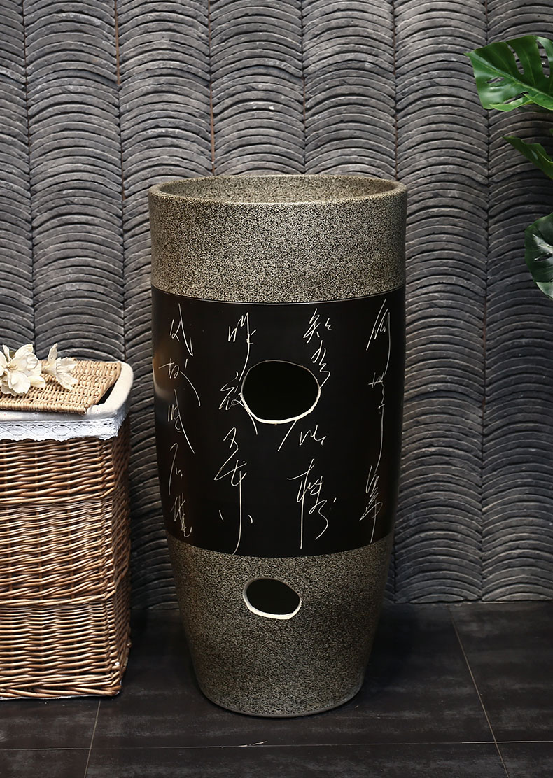 King beautiful ceramic antique lettering lotus basin of Chinese style courtyard pillar lavabo floor type lavatory the post