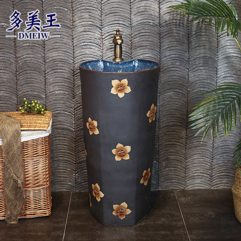 Washbasin Floor-standing Retro Art Column Basin Ceramic Column Washbasin Integrated Basin Vertical Washbasin