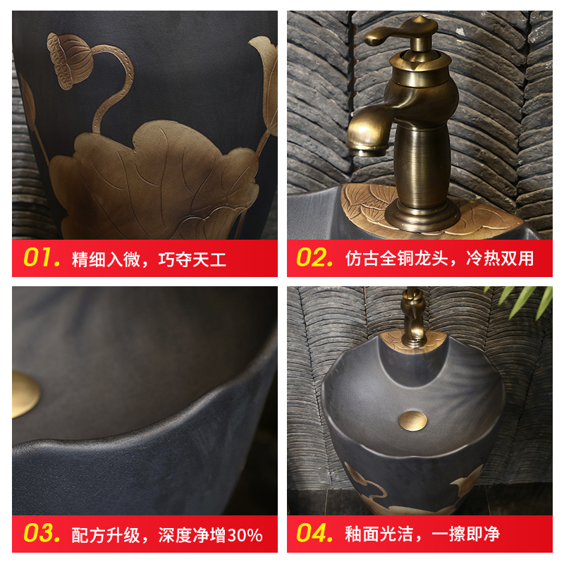 Ceramic column type lavatory Chinese style restoring ancient ways basin is suing lavabo courtyard villa is suing one column column
