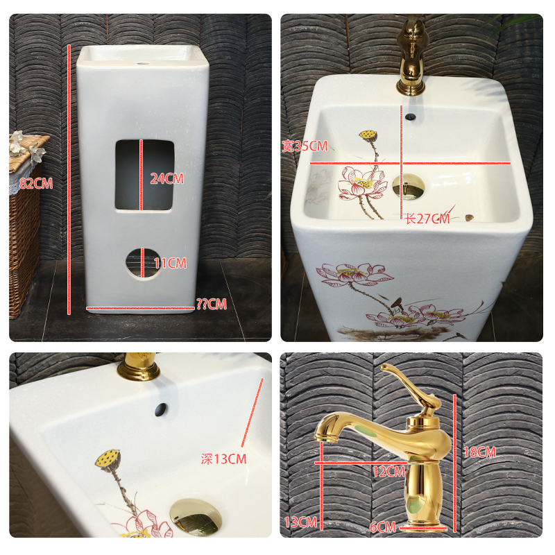 Chinese art ceramic floor vertical lavatory basin of one pillar toilet basin pillar lavabo