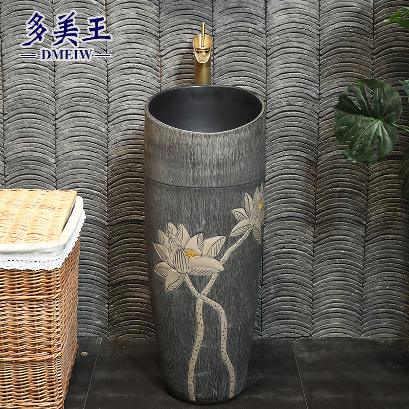 Dhobul King Chinese style balcony small column wash basin integrated washbasin column basin floor to ceiling outdoor washbasin