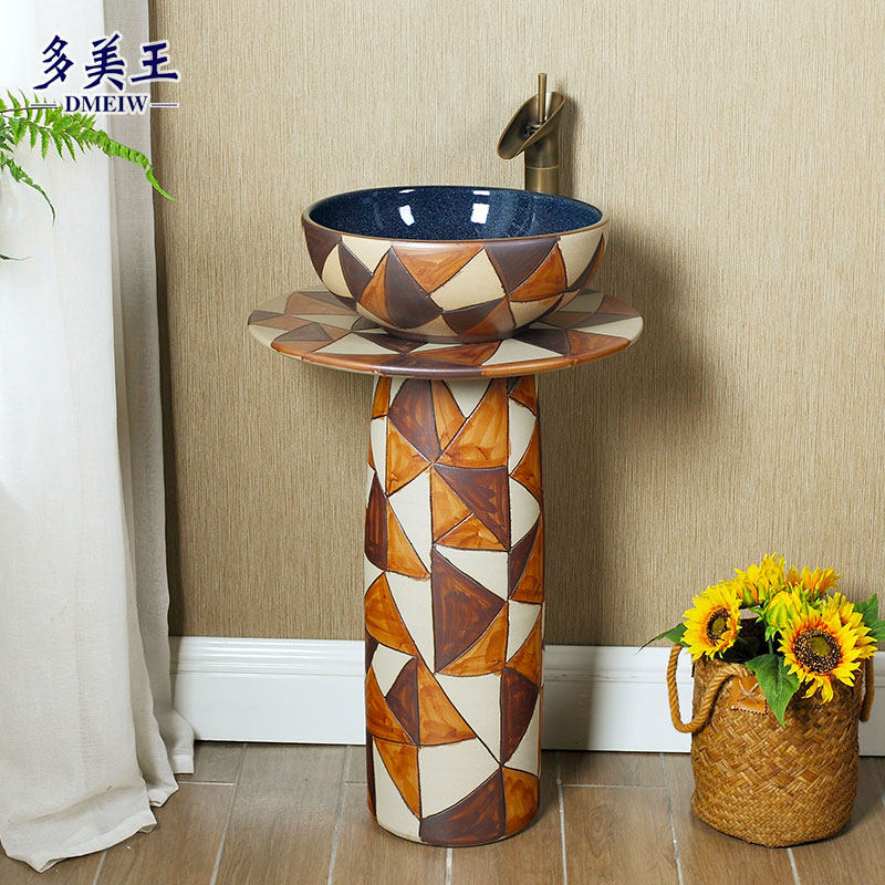 Retro column style washbasin one-piece ceramic Terra basin Home Creative art upright post basin Makeup Room Washbasin
