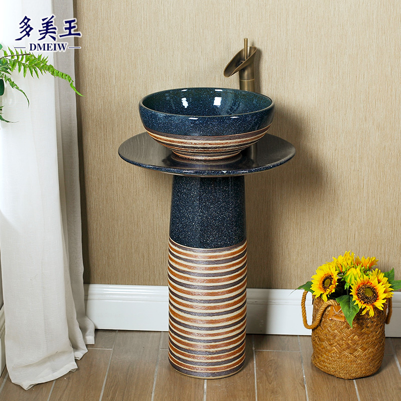 One-piece column basin garden column type washbasin art ceramic balcony bathroom home floor-standing washbasin