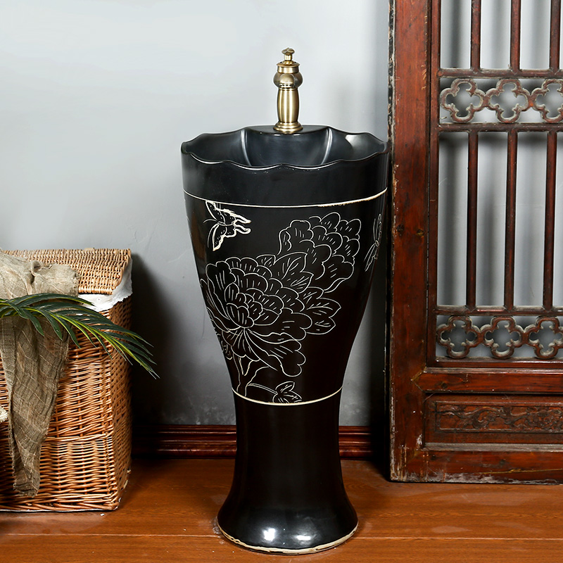 What king of Chinese style restoring ancient ways ceramic sink basin one pillar home stay creative pillar type washs a face wash basin