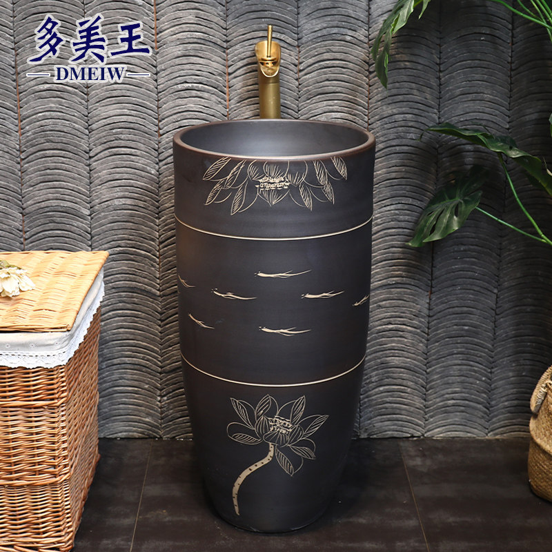 Retro courtyard balcony outdoor column basin wash basin integrated column washbasin home floor to ceiling sink