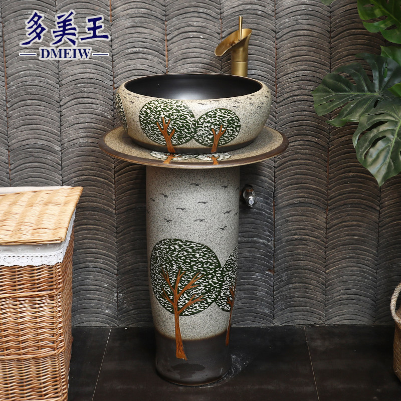 Ceramic column basin One-piece column wash balcony powder room Outdoor floor-to-ceiling pool basin Courtyard wash basin