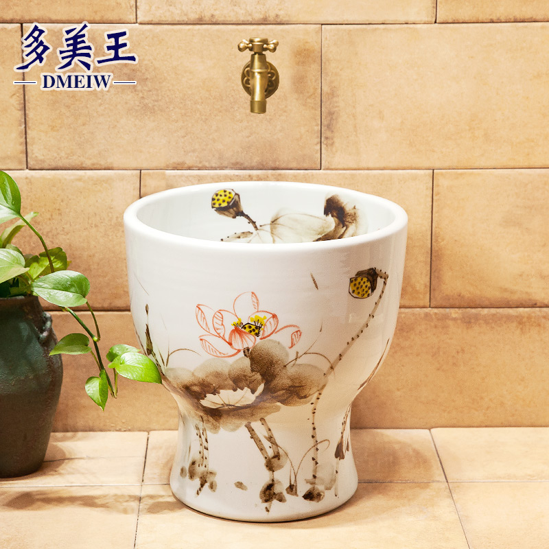 Domei Wang Ceramic Mop Pool Jingdezhen Art Tools pool outdoor mop pool 40cm white ink Lily