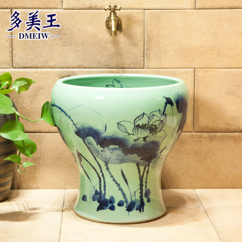 Art ceramic bathroom balcony mop pool round mop pool one - piece mop pool of large diameter 42 cm ink lotus