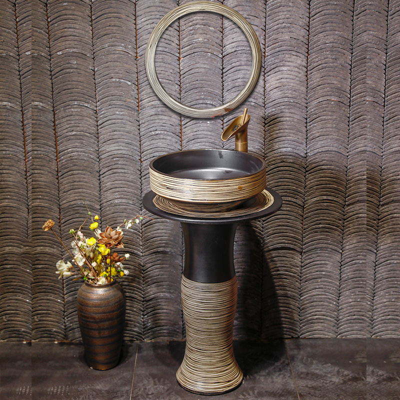 Retro pillar basin ceramic bathroom floor balcony column type lavatory toilet archaize the sink