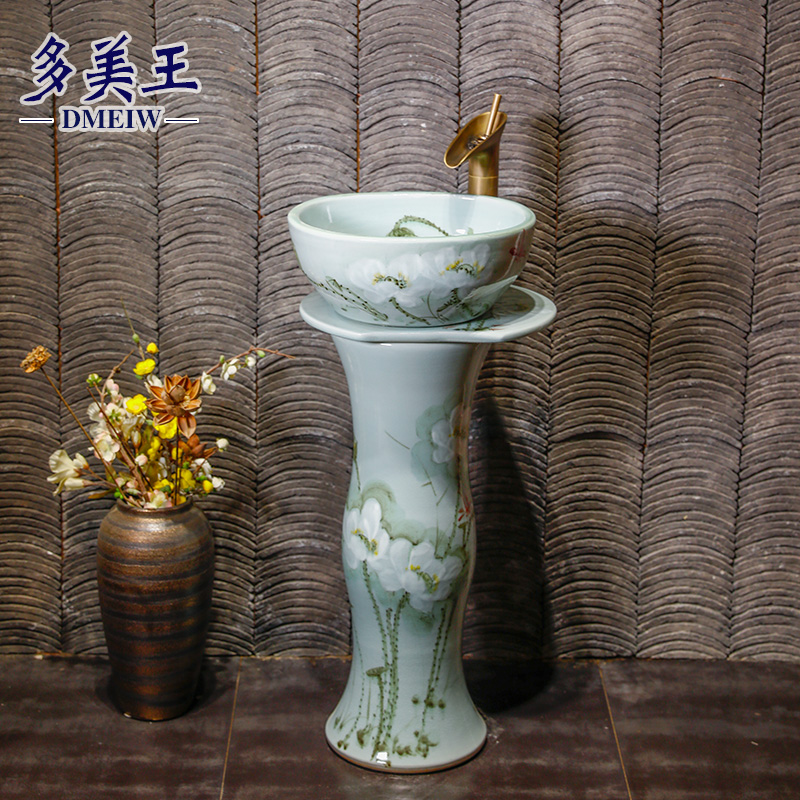 Ceramic column basin pillar type lavatory small family household bathroom floor balcony one vertical column basin