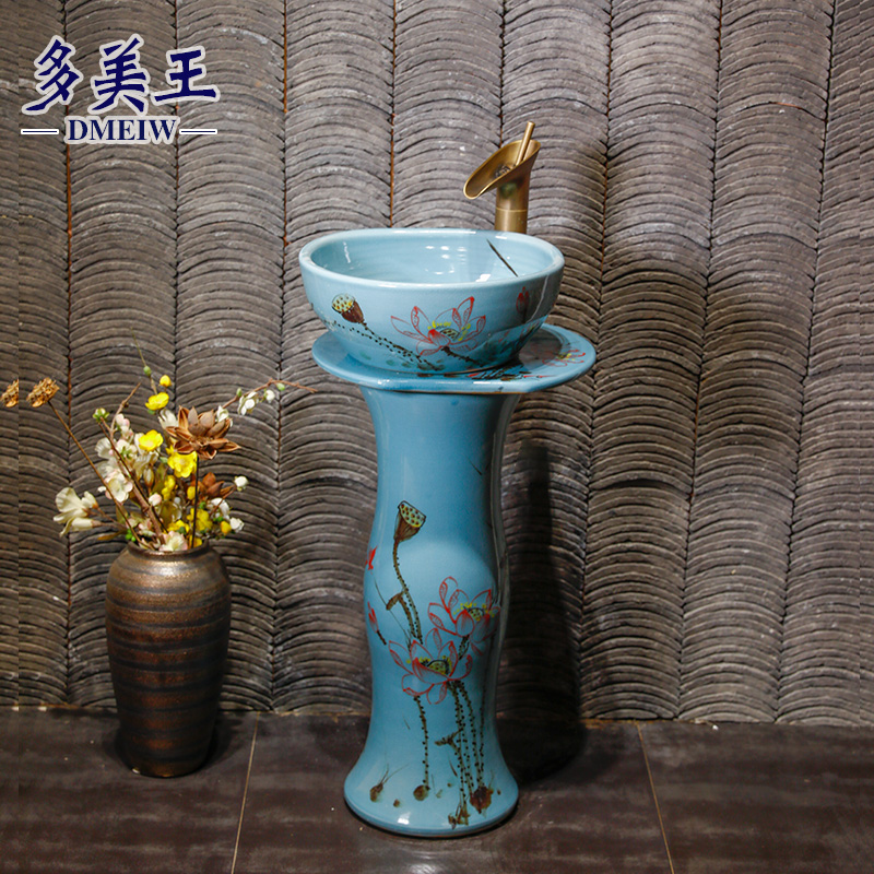 Ceramic column basin small apartment column washbasin dressing room floor-standing sink basin balcony integrated basin