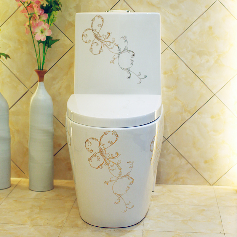 Jingdezhen art trace golden siphon toilet deodorization European large household implement adult toilet