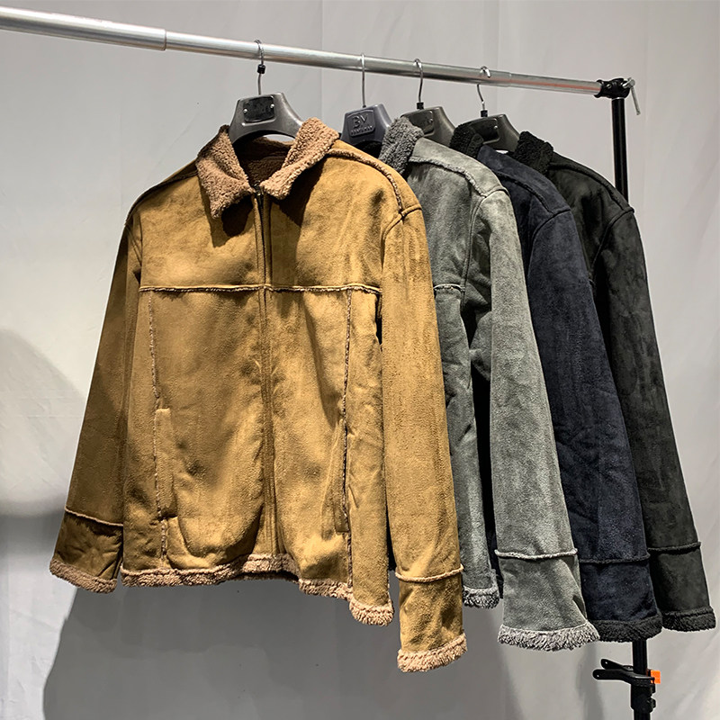 Personality wool side imitation lamb suede turning warm thickened fur integrated male coat ultra-warm locomotive leather clothes winter