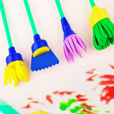Baby toddler painting tools Small broom 4-piece set Children DIY handmade painting sponge painting brush Art materials