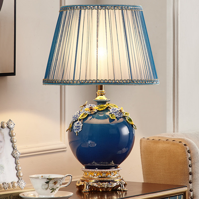 European luxury enamel color lamp ceramic new Chinese bedroom bedside lamp living room simple modern light luxury retro