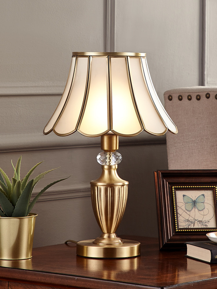 European copper bedroom lamp Net red household creative living room study Warm simple modern American bed lamp