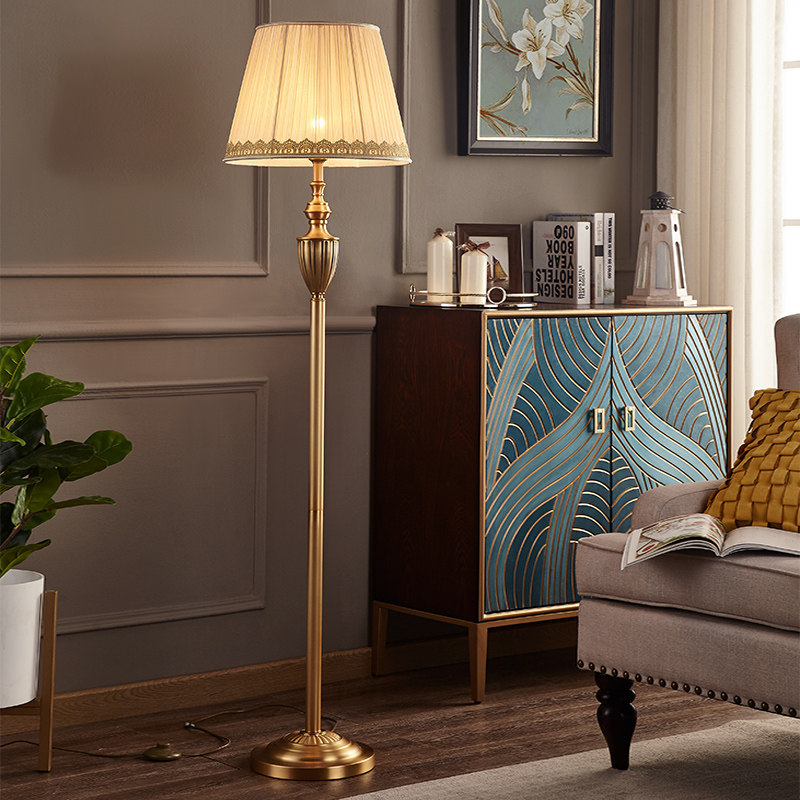 American-style all-copper floor lamp living room simple study bedroom bedside lamp decoration warm pure copper vertical floor lamp