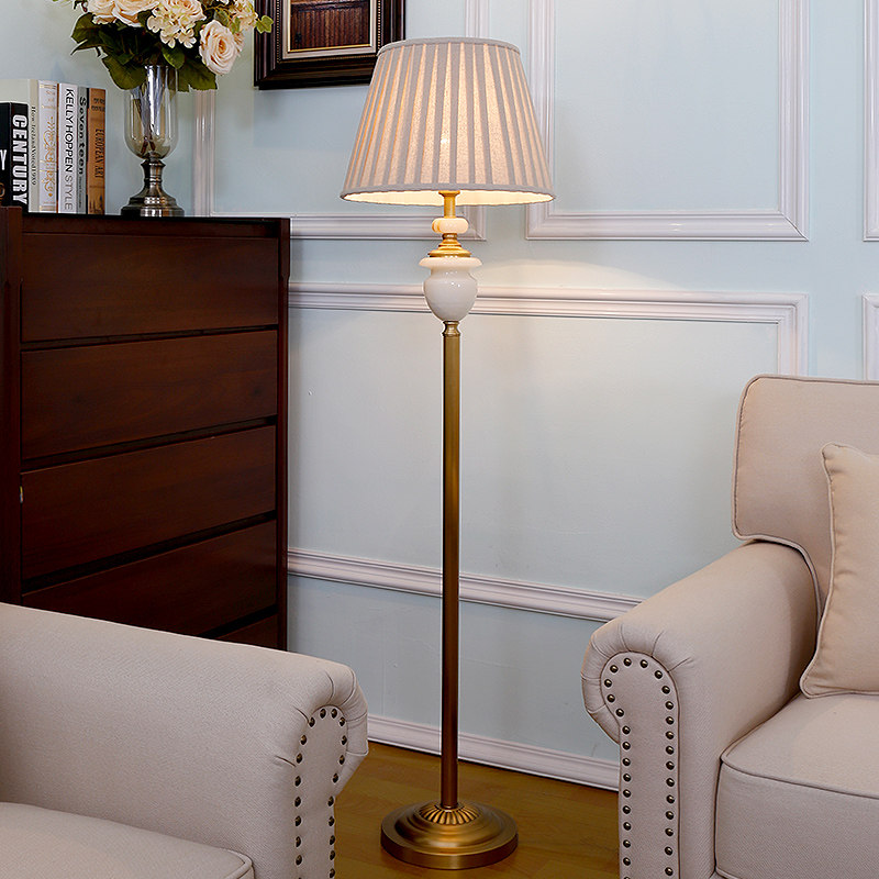 American pure copper marble floor lamp living room bedroom head simple vertical lamp lamp head lamp decorative lamp