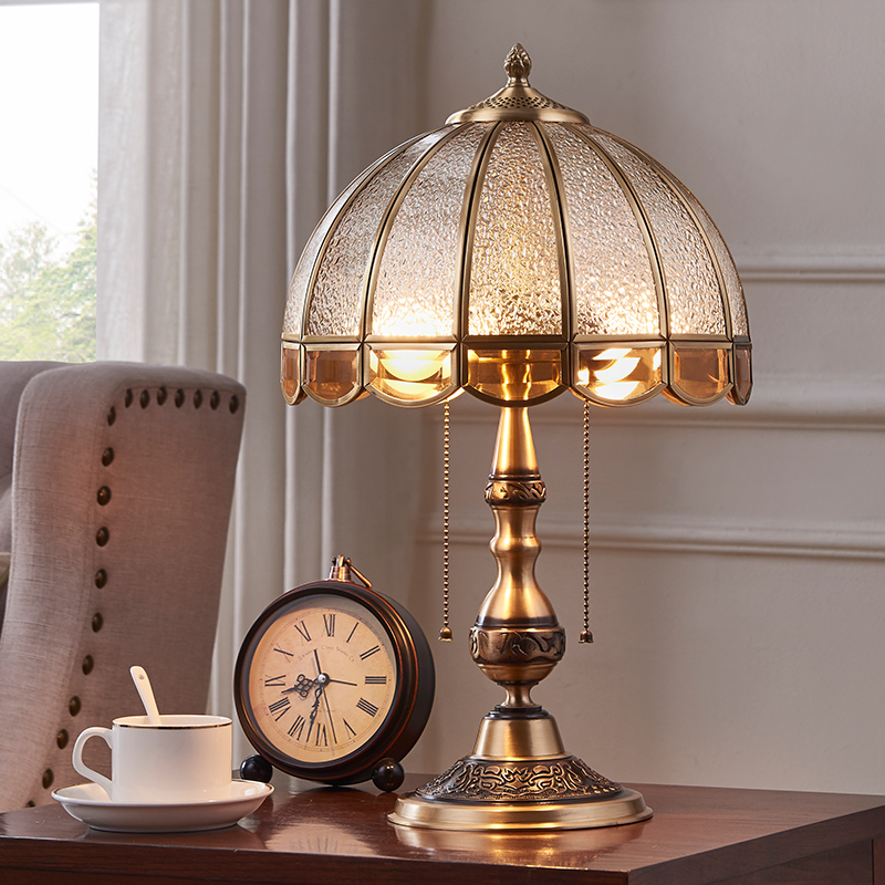 European all copper pull cord table lamp American bedroom bedside lamp living room study classical luxury warm wedding new Chinese style