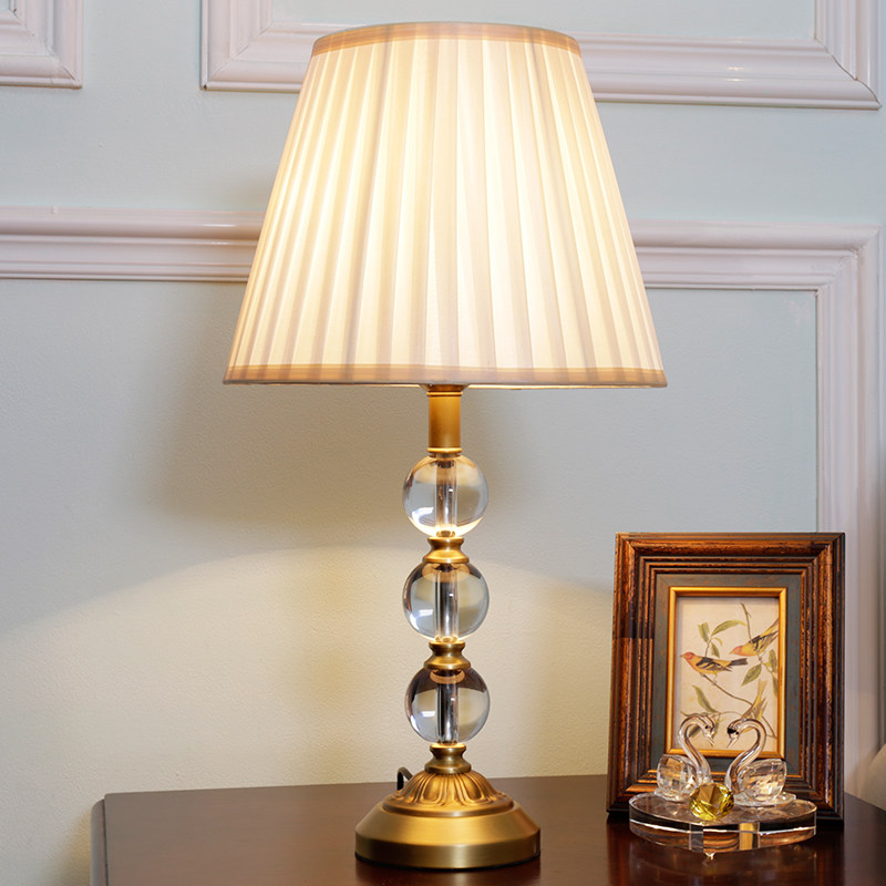 European-style pure copper crystal table lamp American creative living room study bedroom bedside warm wedding room all copper dimming lamp