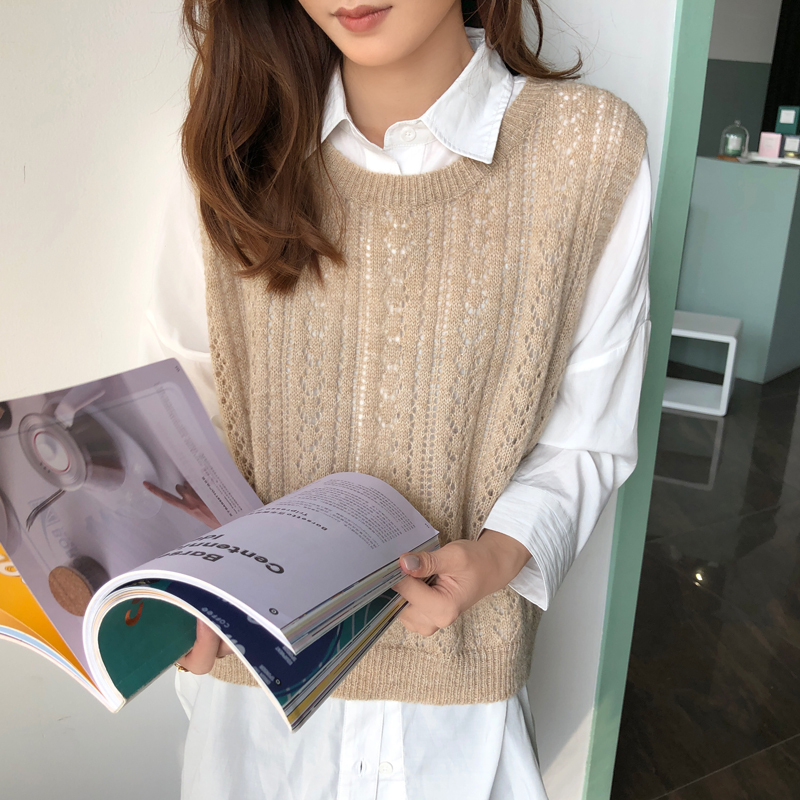 Knitted Vest for Women, Autumn and Winter Mohair Hollow-Out Loose Sleeveless Sweater, Cardigan, Wool Vest, Outerwear, Trendy