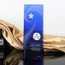 New High-end Pure Blue Metal Stars Crystal Trophy Medal Trophy Annual Conference Excellent Employee Prizes Gift souvenirs