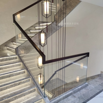 Haikou glass handrail guardrail home indoor Sanya package installation self-built house duplex villa solid wood stair handrail