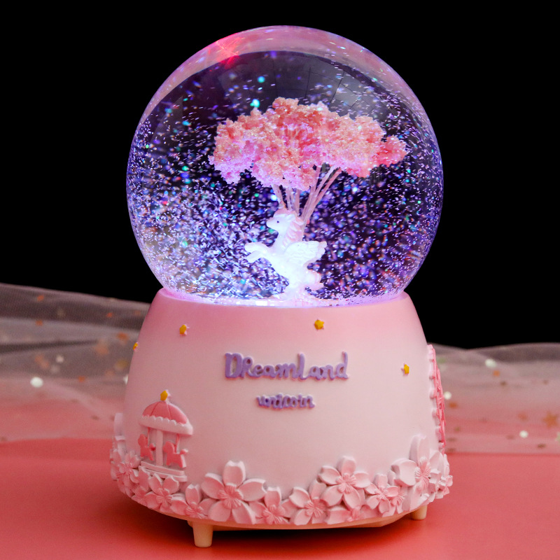 Luminous rotating snowflake crystal ball Children's Music Box Girls music box ornaments girlfriend boyfriend birthday gift