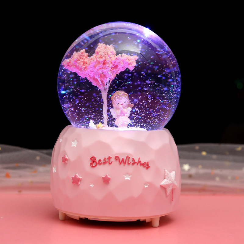 Glowing Girl Heart Angel Princess Crystal Ball Music Box Rotating Music Box Girlfriend Girls' Birthday Gift