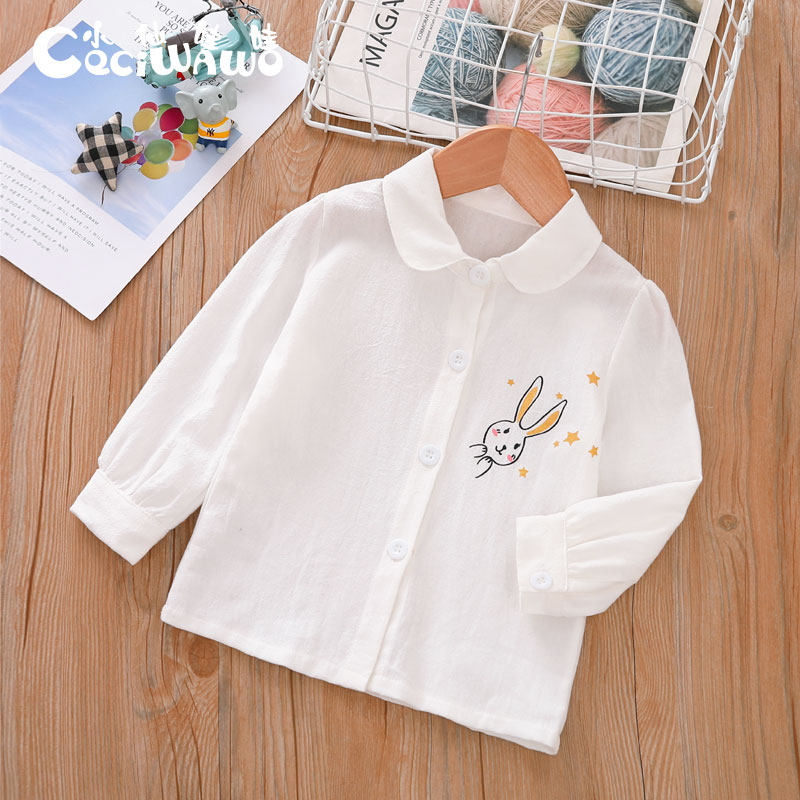 Little Fairy Doll Girl White Shirt Pure Cotton Women's Blouse Blouse Blouse Spring Autumn Season Children's Autumn Clothing The Undershirt Foreign Pie