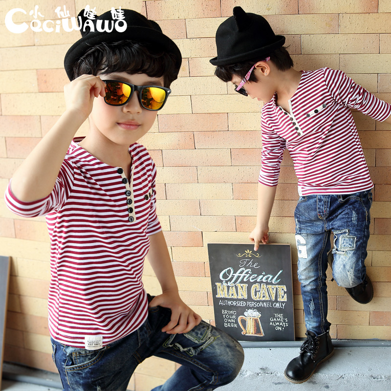 2022 boy striped long sleeve T-shirt pure cotton CUHK Scout undershirt Spring autumn season Men's baby jacket new