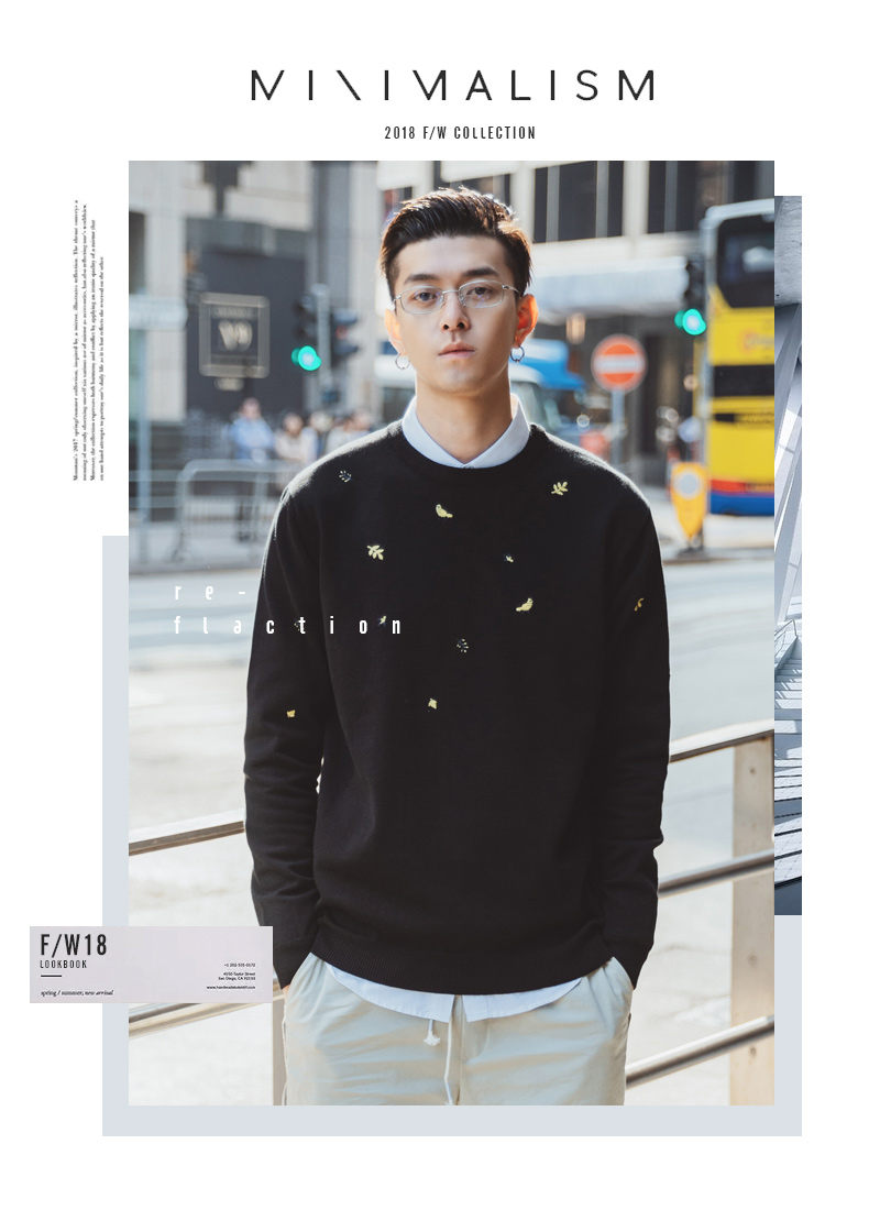 Áo len nam UOOhe 2018 thu đông mới áo sơ mi đen đáy xu hướng thời trang thêu áo len dày cardigan nam