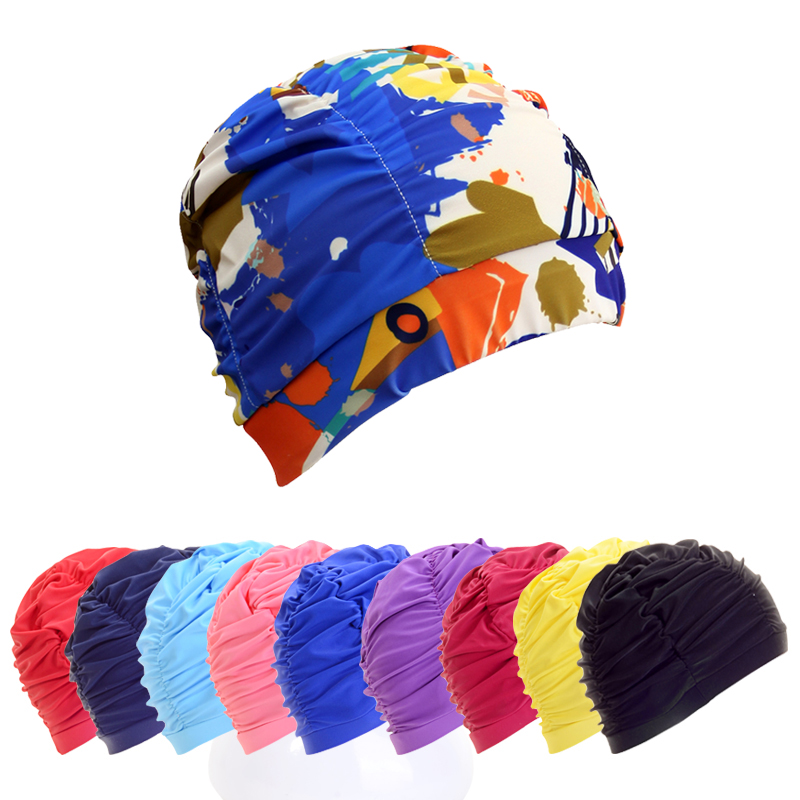 Swimming cap female male long hair not waterproof does not pull the head swimming cap cute Korean female pleated hat lady adult fashion