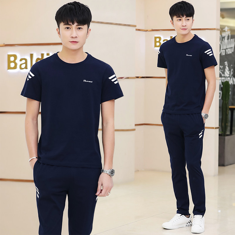 Sports suit men's summer casual sportswear breathable loose official website men's short-sleeved T-shirt running suit two-piece suit