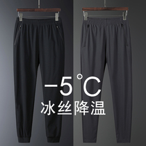 Summer thin quick-drying sweatpants Mens Ice Silk Leisure running sports long pants tie mouth closing small foot ankle-length pants