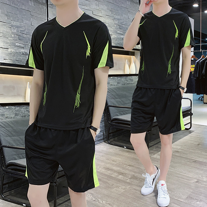 Sports suit Men's summer short-sleeved shorts Casual running suit Men's large size loose basketball suit Football sportswear