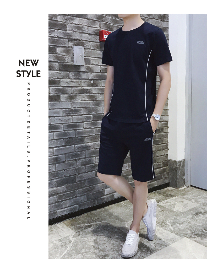 Bộ đồ thể thao tay ngắn nam size lớn thả lỏng mùa hè chạy bộ quần áo cổ tròn áo thun năm quần ngắn - Thể thao sau bộ adidas hồng