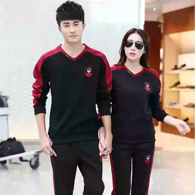 Sports suit men's and women's spring and autumn couples long-sleeved thick cotton T-pants large size loose running exercise casual clothes two-piece suit
