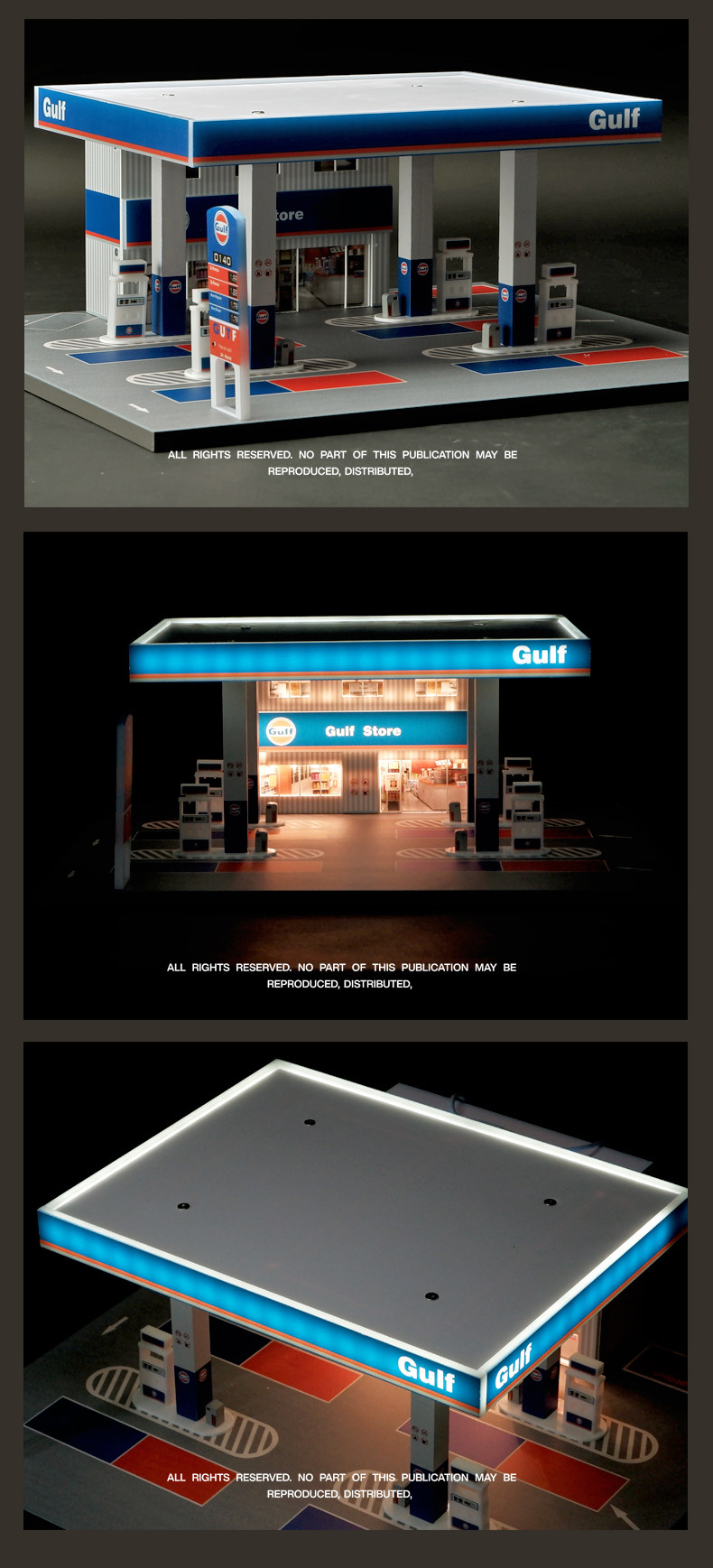 Модель машины 1:64中石化加油站带灯微缩场景拼装停车场模型彷真合金车模收藏