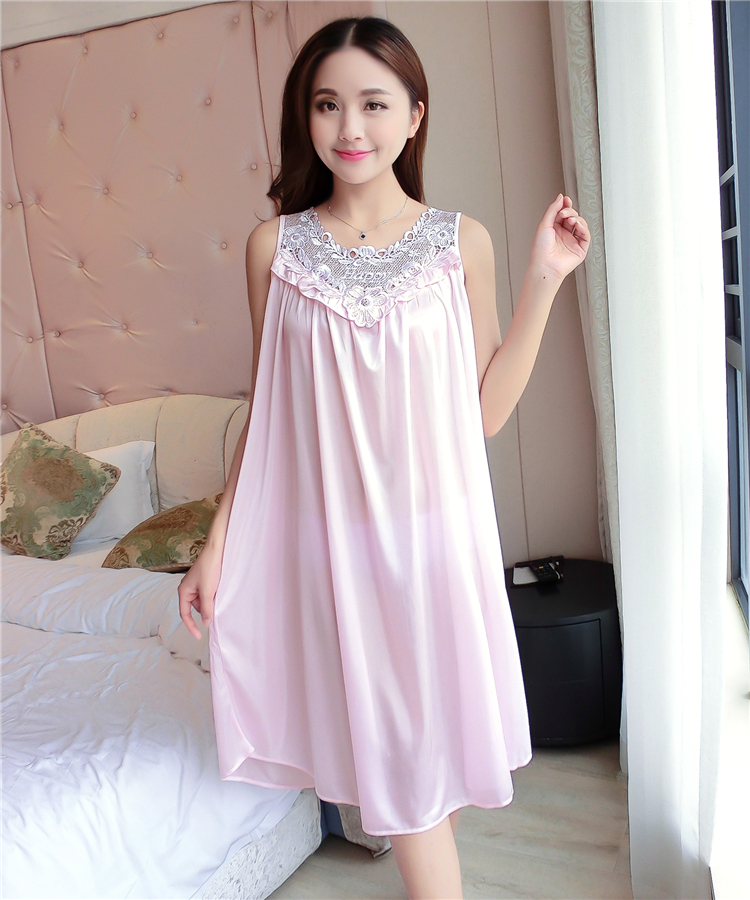 Đồ ngủ của phụ nữ mùa hè ngắn tay lỏng kích thước lớn băng lụa nightdress không tay chất béo M200 kg lụa sexy dây đai váy