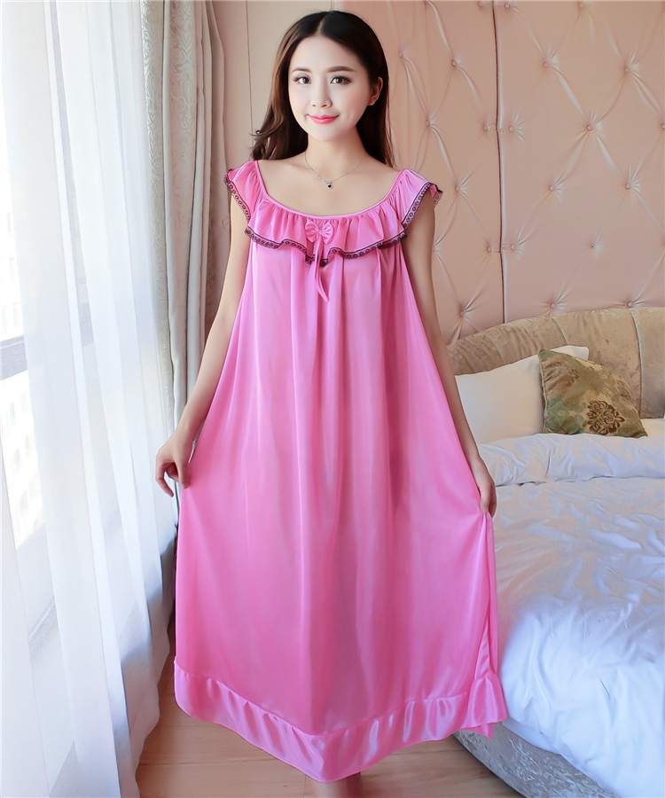 Đồ ngủ của phụ nữ mùa hè ngắn tay lỏng kích thước lớn băng lụa nightdress không tay chất béo M200 kg lụa sexy dây đai váy