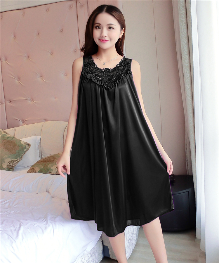 Nightdress nữ mùa hè không tay voan cộng với chất béo kích thước lớn chất béo MM200 kg lỏng ladies sexy ice silk đồ ngủ phần dài