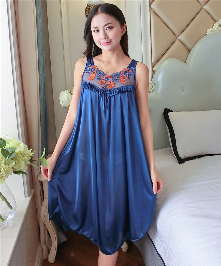 Sexy đồ ngủ của phụ nữ mùa hè băng lụa sling không tay nightdress cộng với chất béo kích thước lớn chất béo MM200 kg lụa lỏng váy