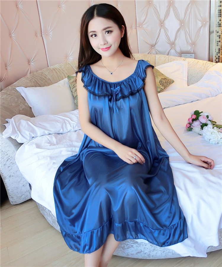 Nightdress nữ mùa hè không tay voan cộng với chất béo kích thước lớn chất béo MM200 kg lỏng ladies sexy ice silk đồ ngủ phần dài