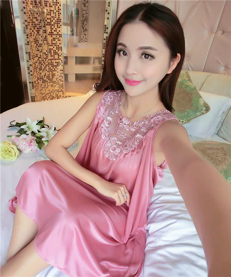 Sexy đồ ngủ của phụ nữ mùa hè băng lụa sling không tay nightdress cộng với chất béo kích thước lớn chất béo MM200 kg lụa lỏng váy