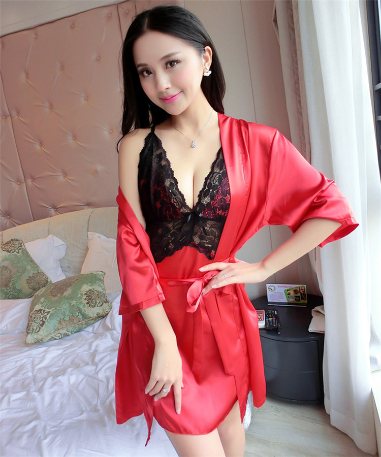 Đồ ngủ gợi cảm nữ mùa hè phù hợp với dây đeo băng lụa đêm váy hai mảnh mỏng sinh viên lụa ngắn tay ren dịch vụ nhà váy ngủ đẹp