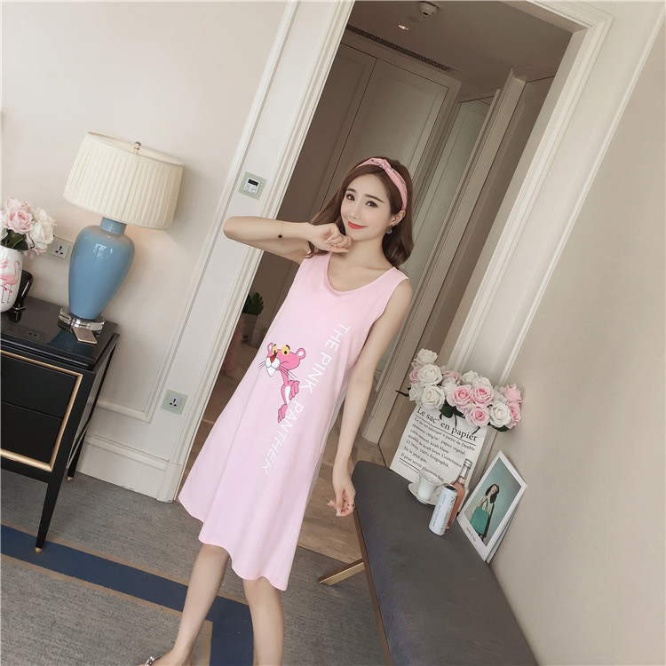 Nightdress nữ mùa hè vest với ngực pad bar áo ngực Hàn Quốc phiên bản sinh viên tươi đồ ngủ cotton không tay có thể được đeo