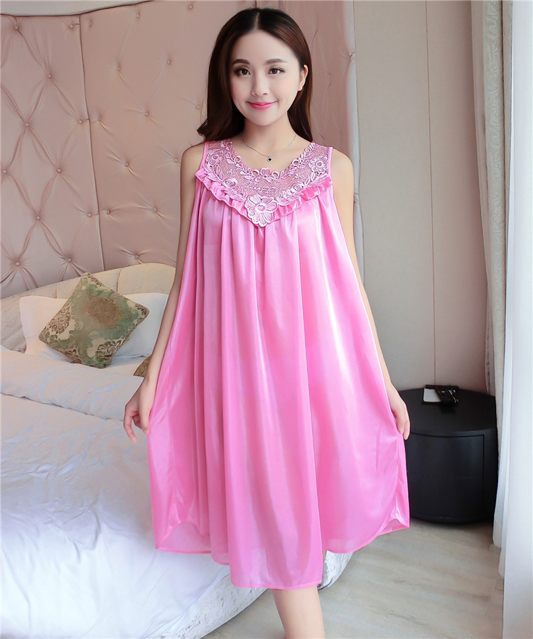 Sexy đồ ngủ của phụ nữ mùa hè băng lụa sling không tay nightdress cộng với chất béo kích thước lớn chất béo MM200 kg lụa lỏng váy