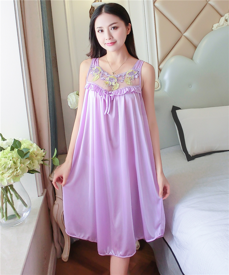 Sexy đồ ngủ của phụ nữ mùa hè băng lụa sling không tay nightdress cộng với chất béo kích thước lớn chất béo MM200 kg lụa lỏng váy