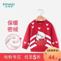 Baby sweater pullover new spring dress baby knitwear children plus velvet thickened autumn and winter New year girl base shirt